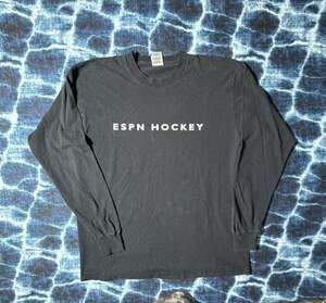 Vintage ESPN Hockey Long Sleeve T-Shirt Black Graphic Tee